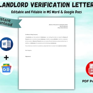 Editable Landlord Proof of Rent Payment Letter Template Landlord Rent Verification Form Rental Proof of Payment for Food Stamps, SSN Support