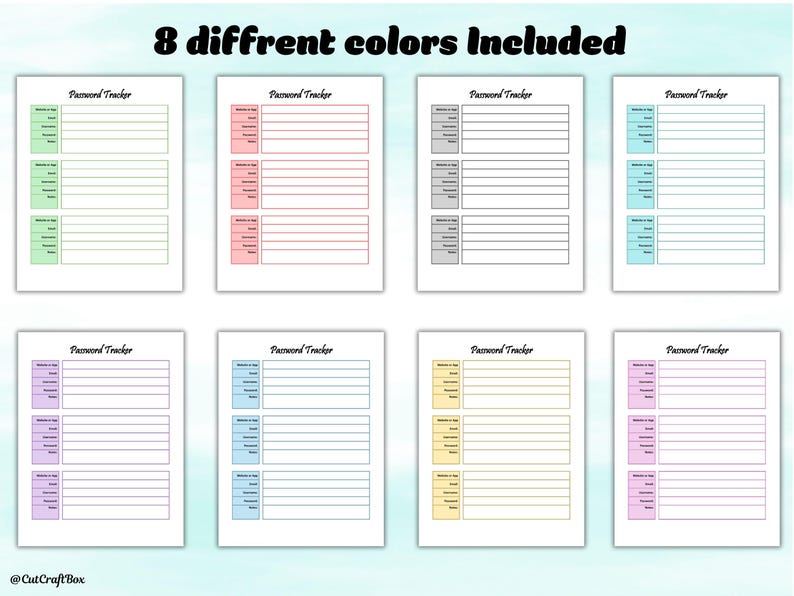 Editable Password Tracker Printable: 8 Color Options (digital Download ...