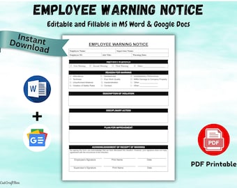 Employee Warning Notice Template: Editable HR Disciplinary Form (PDF, Word, Google Docs)