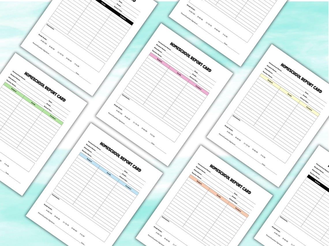 Report Card Color Editable Homeschool Report Card Template: 6 Colors (word, Google Doc ...