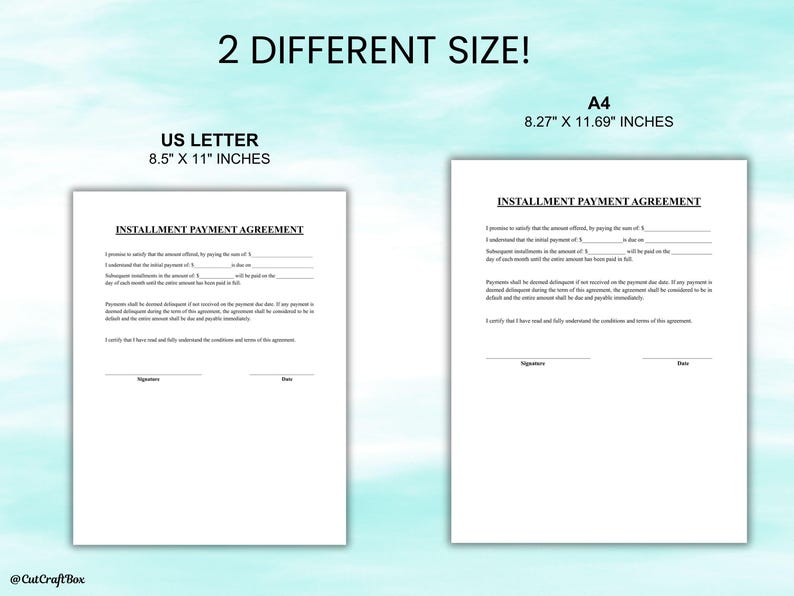 Installment Payment Agreement Template: Editable Loan Contract (digital ...