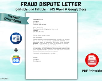 Fraud Dispute Letter Template: Editable Credit Report Error Removal (Digital Download)