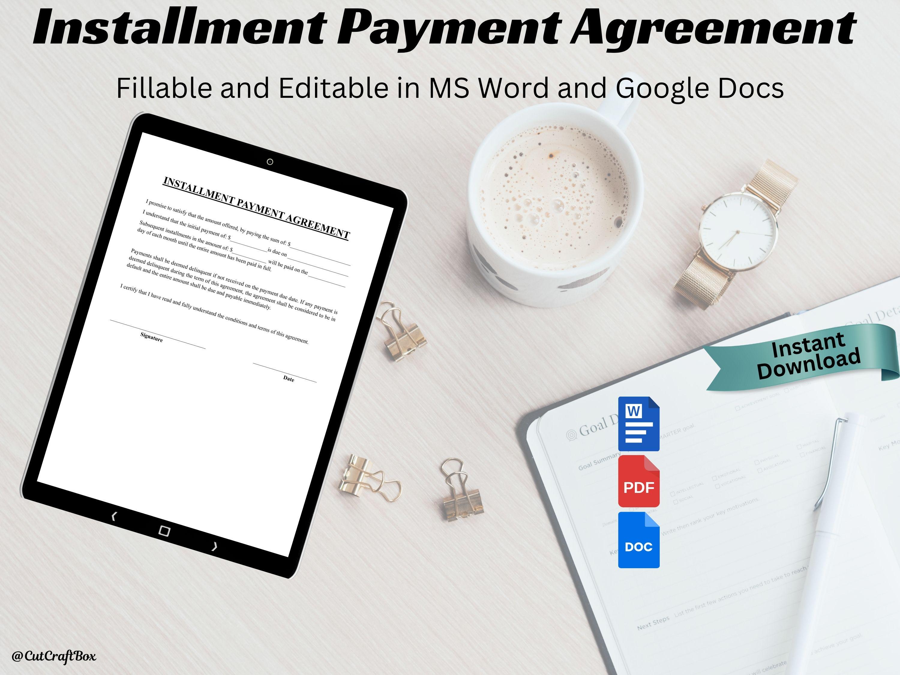 Installment Payment Agreement Template: Editable Loan Contract (digital ...