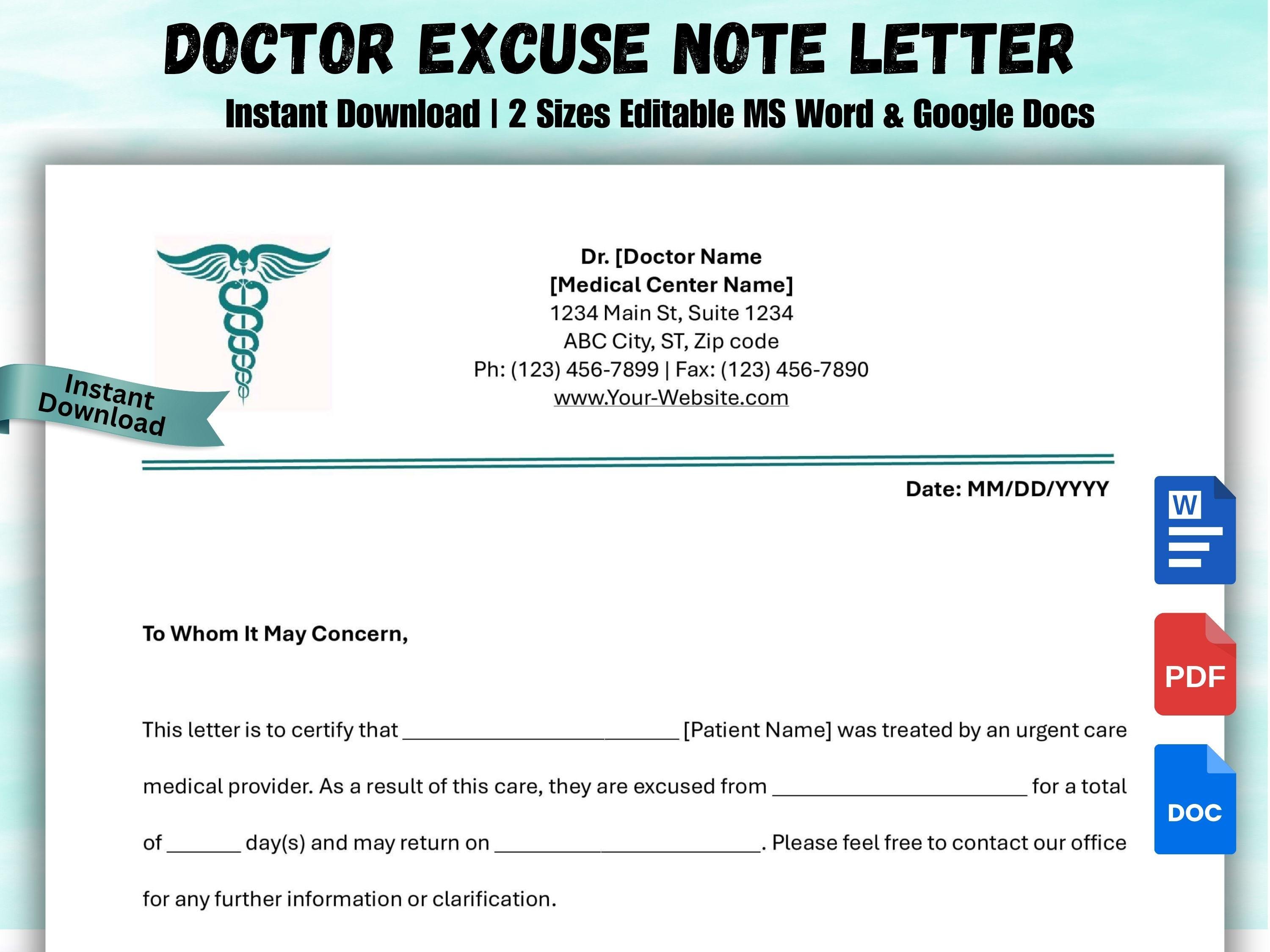 健康/医学 year note 2022 Editable Doctor's Note Template: 6 Color Variations (digital