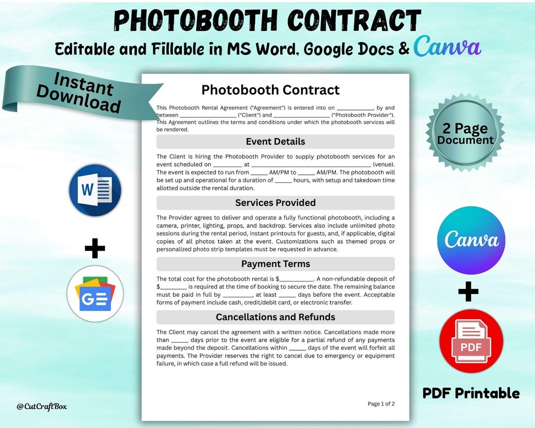 Photobooth Contract Template: Customizable Agreement for Events ...