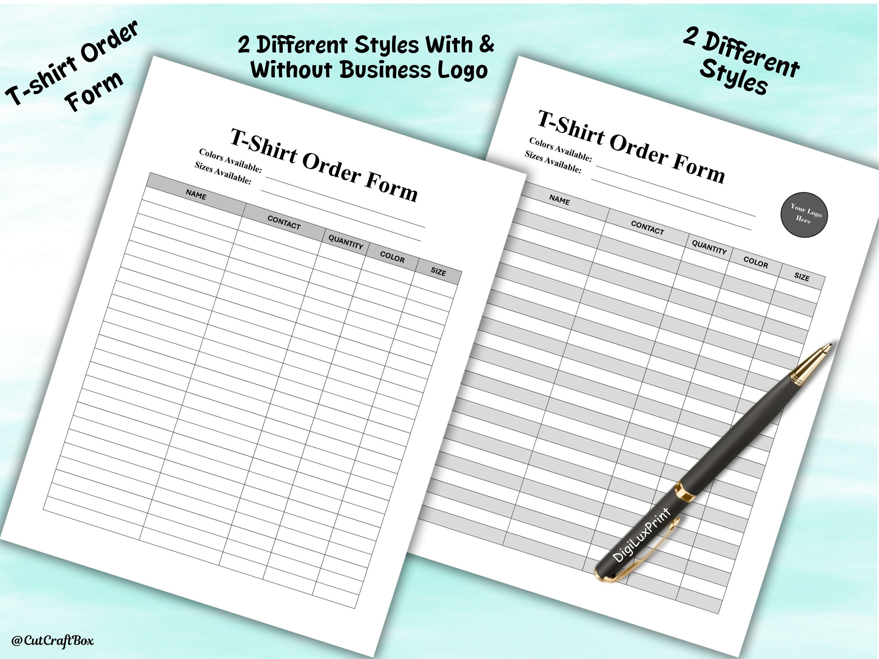 Editable T-shirt Order Form Template Order Forms for Small Business ...