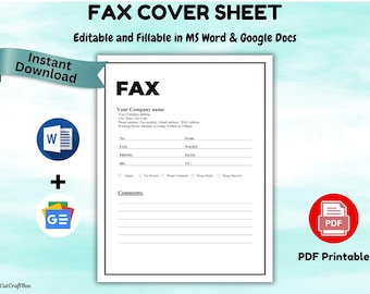 Editable Fax Cover Sheet Template: Modern Printable Form (Digital Download)