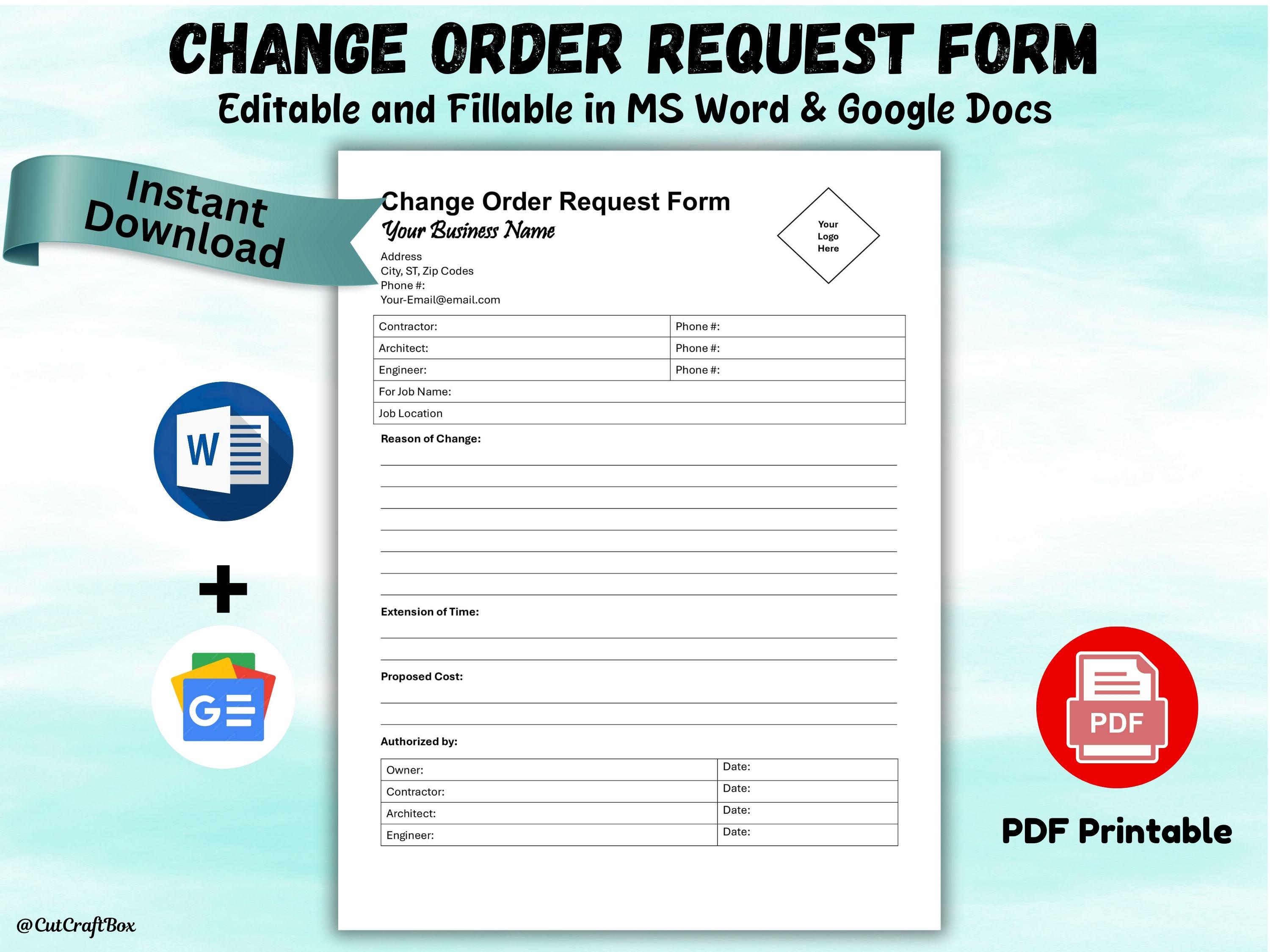 Change Order Request Form Template: Construction Project Management ...