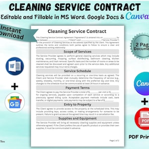 Vertragsvorlage für Reinigungsarbeiten: Bearbeitbares Geschäftsformular (Canva, Word, PDF) + Quittung