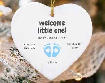 Personalized Baby Boy Ornament | Baby Feet Birth Stats Ornament | Welcome Little One | Welcome Baby | Blue Baby Feet | Newborn Footprints