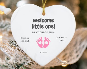 Personalized Baby Girl Ornament | Baby Feet Birth Stats Ornament | Welcome Little One | Welcome Baby | Pink Baby Feet | Newborn Footprints