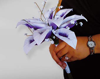 Bouquet de mariage, Bouquet de souvenir, blanc violet Lis Calla, Bouquet de Lis Calla, autre Bouquet, cadeau d’anniversaire, cadeau pour femme