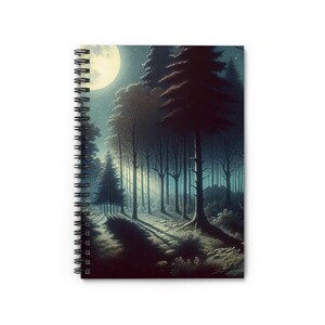 Moonlit Forest Spiral Notebook | Nature Lover Journal, Gift for Writers, Eco-Friendly Stationery, Dreamy Forest Art, Creative Planner