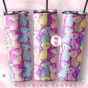 Colorful Cats 20 OZ Tumbler Wrap Design, Digital Download, Skinny Straight Wrap