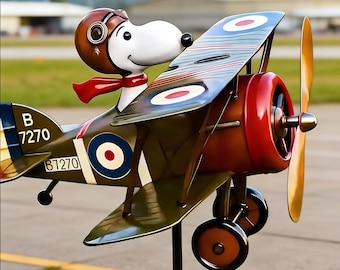 Flying Ace of the Dog tweedekker windmolen - metalen tuinmolen, eigenzinnig terraskunstwerk, gazondecoratie, tuin- en binnenornament