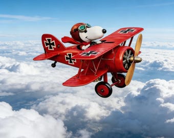 Molino de viento biplano "Red Baron", piloto as del perro blanco, decoración de avión militar vintage hecha a mano, adorno de jardín.