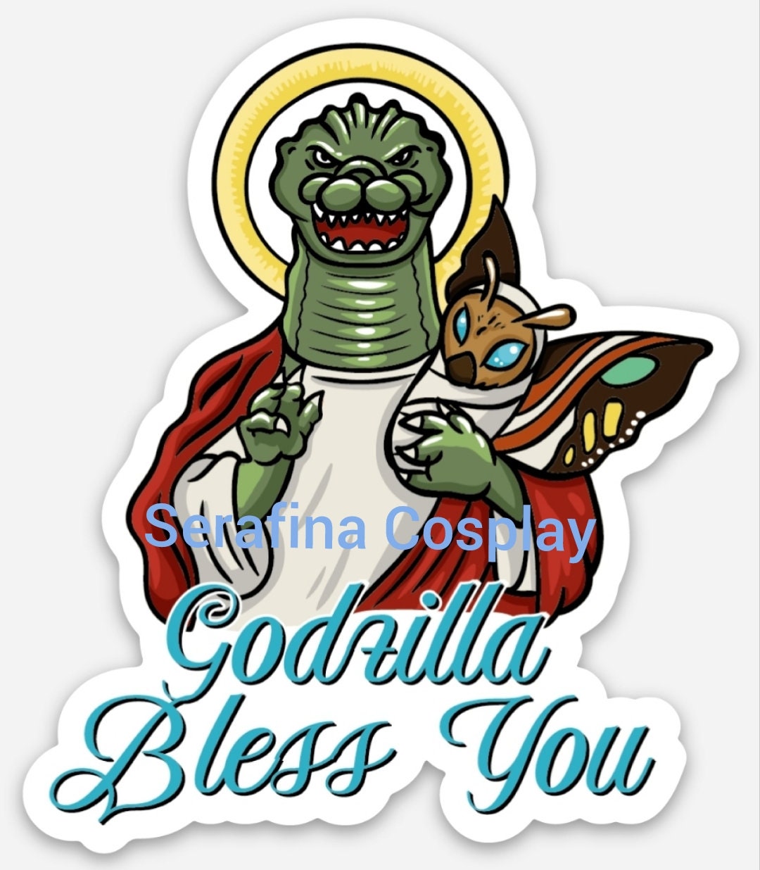 Godzilla Bless You | Funny Parody Comedy Spoof | Holy Saint Mothra Kaiju Monster Movie | Custom Matte Sticker
