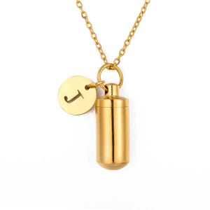 Collar de urna de oro, joyería de cremación, dije de letra inicial personalizado, recuerdo cilíndrico unisex, regalos conmemorativos, collar conmemorativo