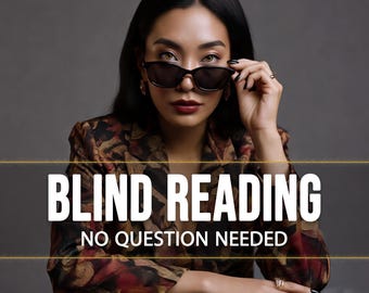 May include: A woman wearing sunglasses and a patterned blazer. The image has the text "BLIND READING" and "NO QUESTION NEEDED" in white letters.