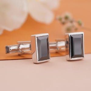Schwarze Onyx Manschettenknöpfe für Männer, Sterling Silber, klassisch formelles Geschenk