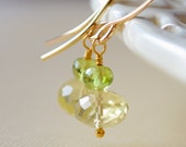Lemon Quartz Drop Earrings, Peridot Gemstone, Lime Green Yellow, AAA Stone, Sterling Silver or Gold Jewelry, Made to Order, Free Shipping