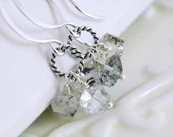 Herkimer Diamond Earrings with Gemstone Clusters in Sterling Silver, Clear Quartz Jewelry, Made to Order