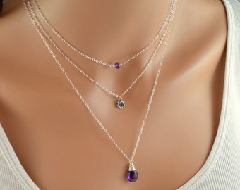 Amethyst Sterling Silver Layering Necklace Set: February Birthstone