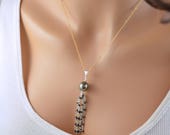 Tahitian Pearl Necklace, Gemstone Tassel Necklace, Black Spinel, Genuine Black Pearl, Wire Wrapped, Mixed Metal Jewelry, Free Shipping