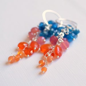 Colorful Cluster Earrings, Apatite, Bright Orange Carnelian Gemstone Earings, Sterling Silver Jewelry, Free Shipping image 5
