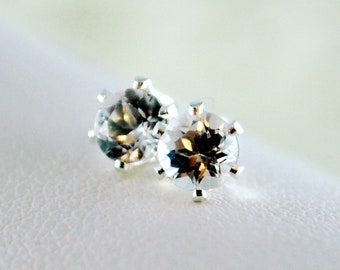 April Birthstone Earrings, Stud Earrings, Genuine White Topaz Gemstone, Sterling Silver Jewelry for Children, Kids Jewelry