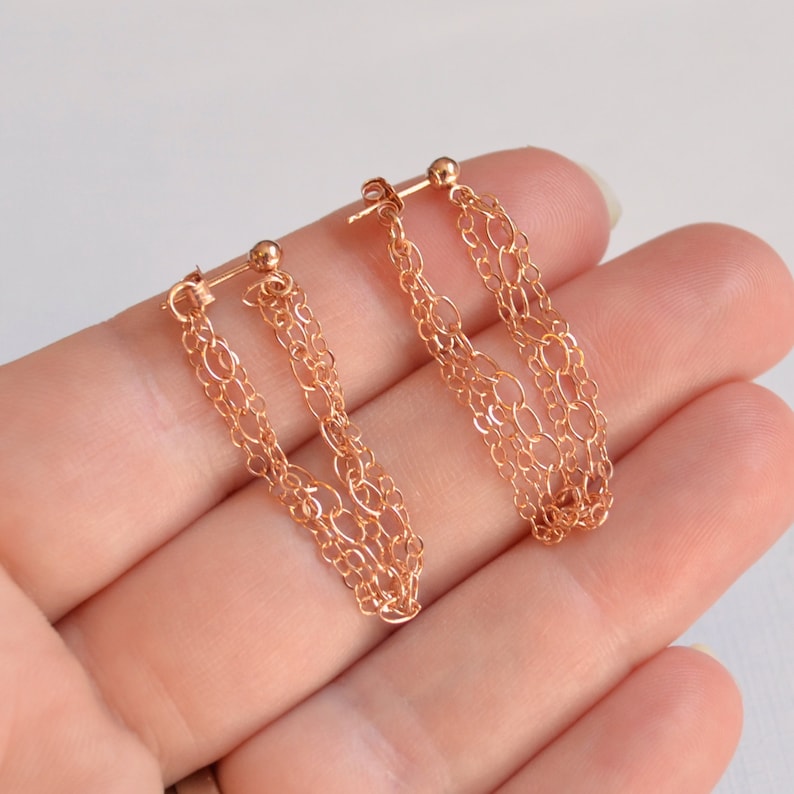 Rose Gold Chain Earrings, Jewelry for Her, Delicate and Pretty, Pink Gold, Gift for Women, Mothers Day, Women's Jewelry, Free Shipping image 4