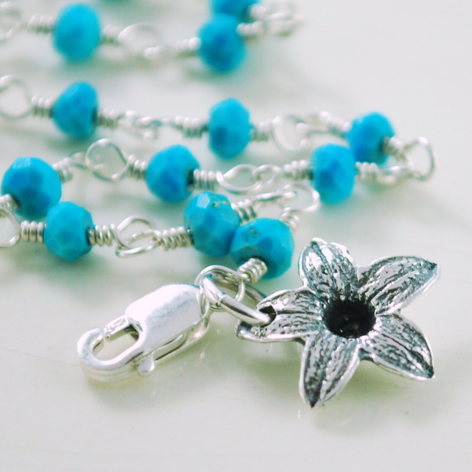 Genuine Turquoise Anklet Sterling Silver Made to Order Etsy