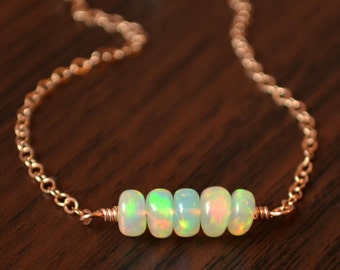 Real Opal Bracelet in Rose Gold, Dainty Gemstone Jewelry, October Birthday Gift, Made to Order