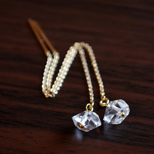 Herkimer Diamond Earrings, Silver or Gold Threader Earrings, Clear Quartz Nugget, Simple Minimalist, Gemstone Jewelry, Made to Order