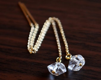Gold Filled Herkimer Diamond Threader Earrings: Minimalist Gemstone Jewelry
