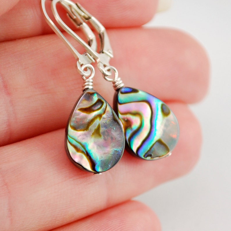 Simple Abalone Earrings, Paua Shell, Leverback, Sterling Silver Jewelry, Beach Jewelry for Women, Abalone Shell Jewelry, Made to Order image 4