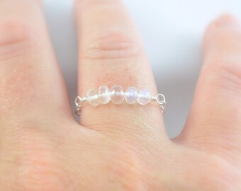 Dainty Moonstone Ring: Sterling Silver Wire Wrapped Stacking Ring