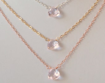 Rose Gold Necklace, Morganite Quartz Necklace, Rose Gold Choker, Gemstone Jewelry, Gemstone Choker Necklace, Soft Pink
