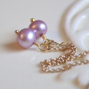 Long Pearl Earrings, Lavender Pearl Threader Earrings, Real Freshwater Pearls, Simple Gold Jewelry, Gold Threader Earrings for Women