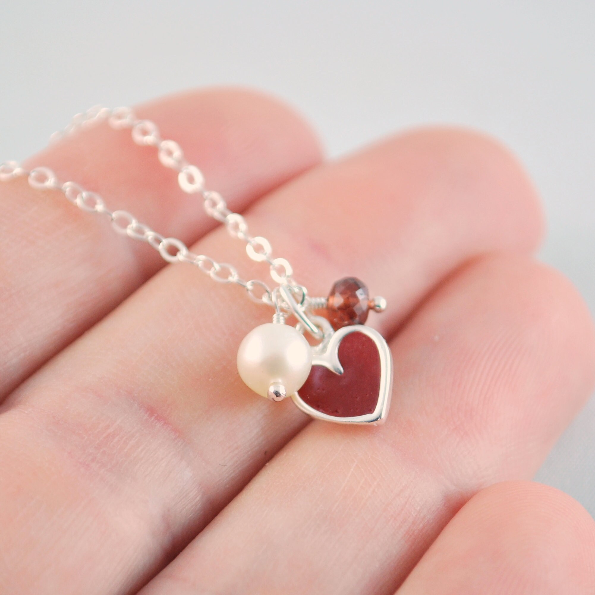 ネックレス・ペンダント [KINDABABY] red heart point pearl necklace Child's Valentines Necklace, Custom Birthstone Jewelry for