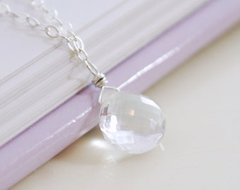 April Birthstone Necklace, Crystal Necklace, Quartz Jewelry, Simple Child's Necklace, Children Jewelry, Sterling Silver, Real Gemstone