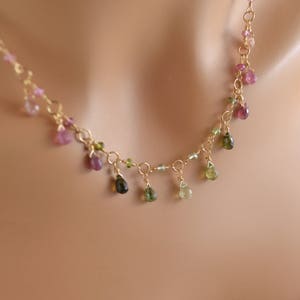 Real Tourmaline Necklace, Made to Order, Pink and Green Gemstone Drops, Shaded Multicolor, Silver or Gold Jewelry, Free Shipping