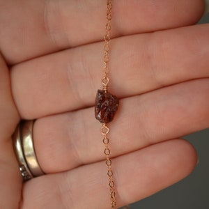 Raw Garnet Bracelet, Red Gemstone, Real Genuine Stone, Dainty Rose Gold Chain, January Birthstone Jewelry, Free Shipping image 9