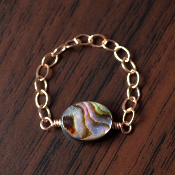 Abalone Ring Rose Gold Chain Ring Dainty and Delicate - Etsy