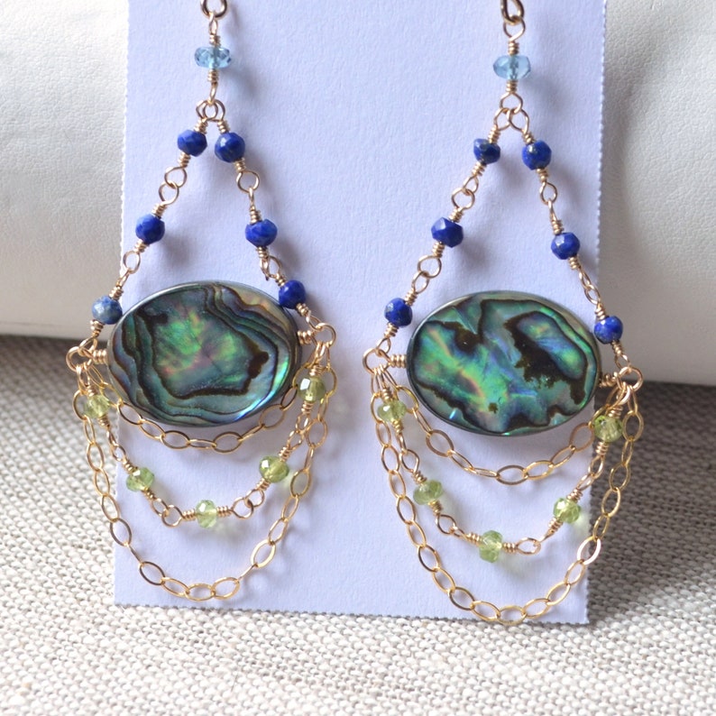 Abalone Shell Earrings Long Chandelier Earrings Gold Boho Etsy