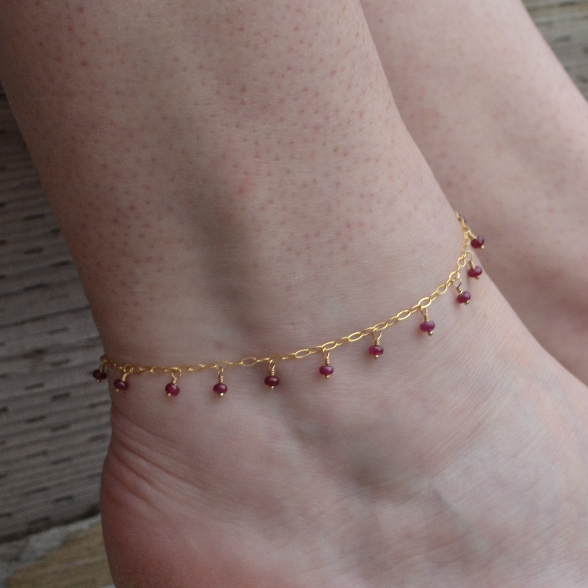 Real Ruby Anklet Gold Chain Ankle Bracelet Dark Red Etsy