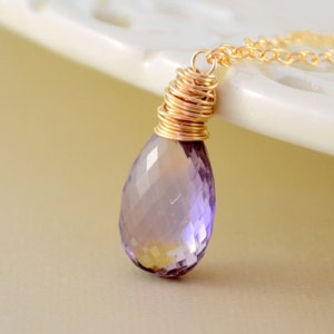 Ametrine Necklace, Lavender Gemstone, Large Focal, AAA Stone Solitaire, Rose Gold Necklace, Gold or Sterling Silver Jewelry, Made to Order gold filled