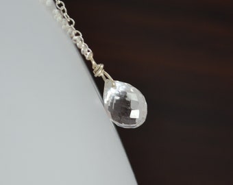 April Birthstone Necklace, Crystal Quartz Necklace, Gemstone Jewelry for Girls or Women, Sterling Silver, Real Gemstone Gift for Her