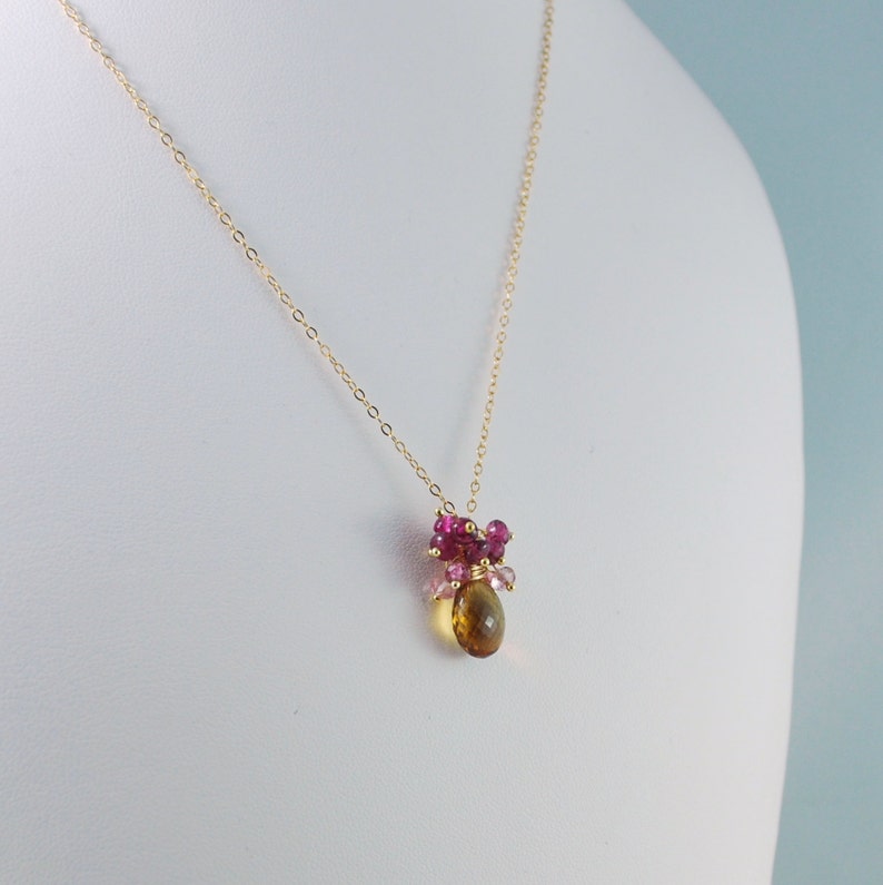 Tourmaline Necklace in Silver or Gold Beer Quartz Real Gemstone Cluster Necklace October Birthstone Jewelry Tourmaline Necklace Pink
