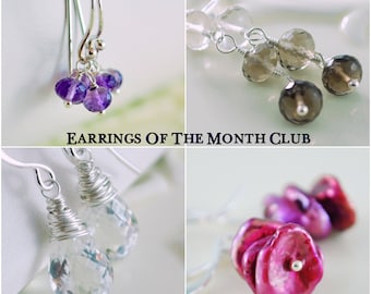 Earrings of the Month Club Six Month Subscription Sterling Silver Gold Gemstone Pearl Jewelry Free Shipping